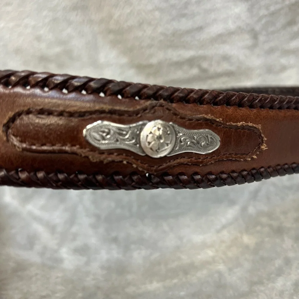 Nocona Belt Co‎ Mens 38 Brown Leather Western Belt Engraved Buckle Rustic Rugged